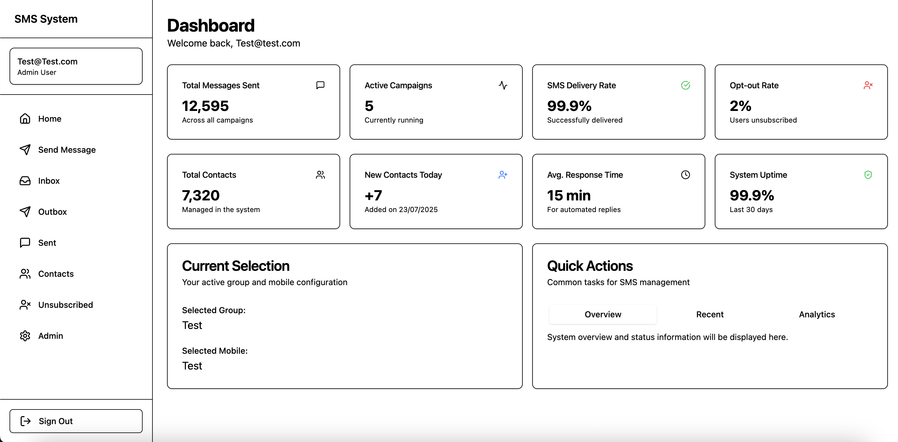 SMS System project screenshot